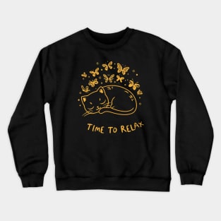 Cute cat and butterflies - time to relax Crewneck Sweatshirt